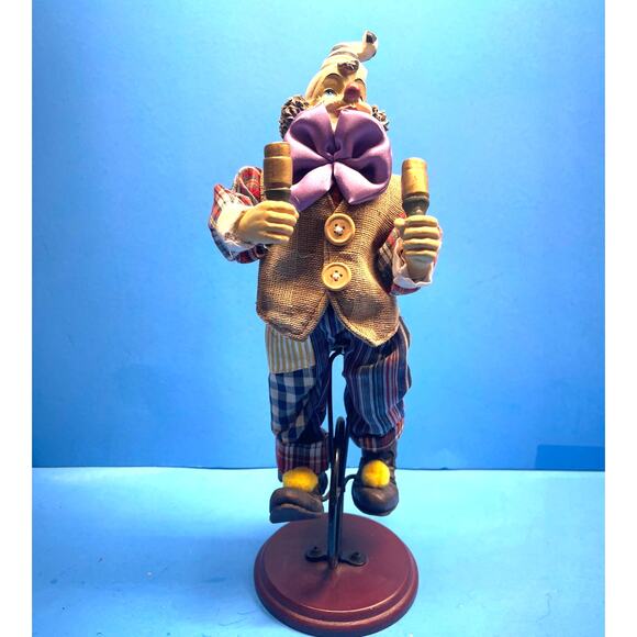 Vintage Circus Clown Figurine with Maracas Unicycle Hand-Painted 12" Multicolor - Picture 1 of 12